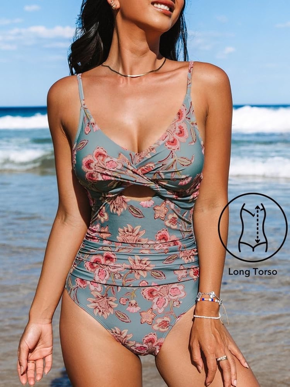 NWT Twist & Cut-Out Floral Tummy Control One-Piece